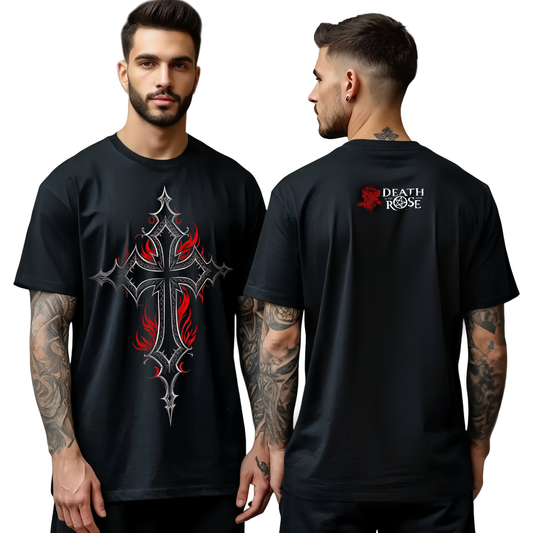 Chrome Hearts Red Silver Flame Cross T-Shirt